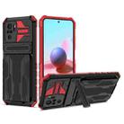 For Xiaomi Redmi Note 10 4G Armor Card PC + TPU Shockproof Case with Card Slot & Invisible Holder(Red) - 1