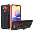 For Xiaomi Redmi Note 10 5G Armor Card PC + TPU Shockproof Case with Card Slot & Invisible Holder(Red) - 1