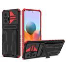 For Xiaomi Redmi Note 10 Pro 4G Armor Card PC + TPU Shockproof Case with Card Slot & Invisible Holder(Red) - 1