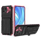 For Xiaomi Mi 11 Lite Armor Card PC + TPU Shockproof Case with Card Slot & Invisible Holder(Pink) - 1