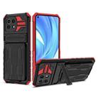 For Xiaomi Mi 11 Lite Armor Card PC + TPU Shockproof Case with Card Slot & Invisible Holder(Red) - 1