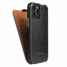 For iPhone 13 Pro Fierre Shann Retro Oil Wax Texture Vertical Flip PU Leather Case (Black) - 1