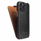 For iPhone 13 Fierre Shann Retro Oil Wax Texture Vertical Flip PU Leather Case(Black) - 1