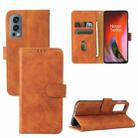 For OnePlus Nord 2 5G Solid Color Skin Feel Magnetic Buckle Horizontal Flip Calf Texture PU Leather Case with Holder & Card Slots & Wallet(Brown) - 1