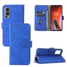 For OnePlus Nord 2 5G Solid Color Skin Feel Magnetic Buckle Horizontal Flip Calf Texture PU Leather Case with Holder & Card Slots & Wallet(Blue) - 1