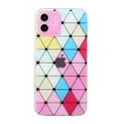 For iPhone 12 Hollow Diamond-shaped Squares Pattern TPU Precise Hole Phone Protective Case(Pink) - 1