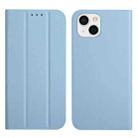 For iPhone 13 mini 3-Folding Ultrathin Skin Feel Magnetic Solid Color Horizontal Flip Leather Case with Holder (Sky Blue) - 1