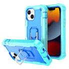 For iPhone 13 mini PC + Rubber 3-layers Shockproof Protective Case with Rotating Holder (Mint Green + Blue) - 1