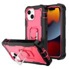 For iPhone 13 mini PC + Rubber 3-layers Shockproof Protective Case with Rotating Holder (Black + Rose Red) - 1