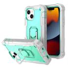 For iPhone 13 mini PC + Rubber 3-layers Shockproof Protective Case with Rotating Holder (Grey White + Mint Green) - 1