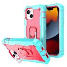 For iPhone 13 PC + Rubber 3-layers Shockproof Protective Case with Rotating Holder(Mint Green + Rose Red) - 1