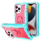 For iPhone 13 Pro PC + Rubber 3-layers Shockproof Protective Case with Rotating Holder (Mint Green + Rose Red) - 1