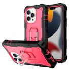 For iPhone 13 Pro PC + Rubber 3-layers Shockproof Protective Case with Rotating Holder (Black + Rose Red) - 1