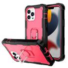 For iPhone 13 Pro Max PC + Rubber 3-layers Shockproof Protective Case with Rotating Holder (Black + Rose Red) - 1