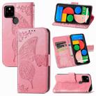 Butterfly Love Flowers Embossed Horizontal Flip Leather Case with Holder & Card Slots & Wallet & Lanyard For Google Pixel 5A 5G(Pink) - 1