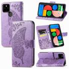 Butterfly Love Flowers Embossed Horizontal Flip Leather Case with Holder & Card Slots & Wallet & Lanyard For Google Pixel 5A 5G(Light Purple) - 1