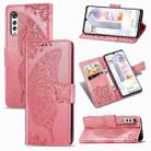 Butterfly Love Flowers Embossed Horizontal Flip Leather Case with Holder & Card Slots & Wallet & Lanyard For LG Velvet 2 Pro(Pink) - 1