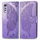 Butterfly Love Flowers Embossed Horizontal Flip Leather Case with Holder & Card Slots & Wallet & Lanyard For LG Velvet 2 Pro(Light Purple) - 2