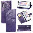 Butterfly Love Flowers Embossed Horizontal Flip Leather Case with Holder & Card Slots & Wallet & Lanyard For LG Velvet 2 Pro(Dark Purple) - 1