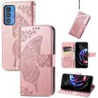 Butterfly Love Flowers Embossed Horizontal Flip Leather Case with Holder & Card Slots & Wallet & Lanyard For Motorola Edge 20 Pro(Rose Gold) - 1