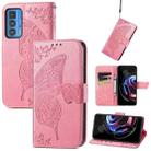 Butterfly Love Flowers Embossed Horizontal Flip Leather Case with Holder & Card Slots & Wallet & Lanyard For Motorola Edge 20 Pro(Pink) - 1