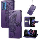 Butterfly Love Flowers Embossed Horizontal Flip Leather Case with Holder & Card Slots & Wallet & Lanyard For Motorola Edge 20 Pro(Dark Purple) - 1