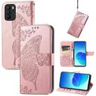 Butterfly Love Flowers Embossed Horizontal Flip Leather Case with Holder & Card Slots & Wallet & Lanyard For OPPO Reno 6Z(Rose Gold) - 1