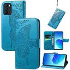 Butterfly Love Flowers Embossed Horizontal Flip Leather Case with Holder & Card Slots & Wallet & Lanyard For OPPO Reno 6Z(Blue) - 1