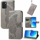 Butterfly Love Flowers Embossed Horizontal Flip Leather Case with Holder & Card Slots & Wallet & Lanyard For OPPO Reno 6Z(Gray) - 1