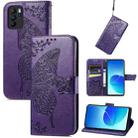 Butterfly Love Flowers Embossed Horizontal Flip Leather Case with Holder & Card Slots & Wallet & Lanyard For OPPO Reno 6Z(Dark Purple) - 1