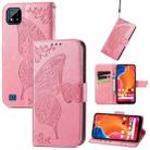 Butterfly Love Flowers Embossed Horizontal Flip Leather Case with Holder & Card Slots & Wallet & Lanyard For OPPO Realme C20(Pink) - 1