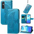 Butterfly Love Flowers Embossed Horizontal Flip Leather Case with Holder & Card Slots & Wallet & Lanyard For vivo S7e(Blue) - 1