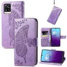 Butterfly Love Flowers Embossed Horizontal Flip Leather Case with Holder & Card Slots & Wallet & Lanyard For vivo V20 2021(Light Purple) - 1