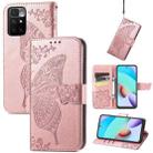 Butterfly Love Flowers Embossed Horizontal Flip Leather Case with Holder & Card Slots & Wallet & Lanyard For Xiaomi Redmi 10(Rose Gold) - 1