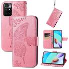 Butterfly Love Flowers Embossed Horizontal Flip Leather Case with Holder & Card Slots & Wallet & Lanyard For Xiaomi Redmi 10(Pink) - 1