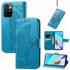Butterfly Love Flowers Embossed Horizontal Flip Leather Case with Holder & Card Slots & Wallet & Lanyard For Xiaomi Redmi 10(Blue) - 1