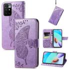 Butterfly Love Flowers Embossed Horizontal Flip Leather Case with Holder & Card Slots & Wallet & Lanyard For Xiaomi Redmi 10(Light Purple) - 1