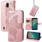 Butterfly Love Flowers Embossed Horizontal Flip Leather Case with Holder & Card Slots & Wallet & Lanyard For Nokia C01 Plus(Rose Gold) - 1