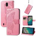 Butterfly Love Flowers Embossed Horizontal Flip Leather Case with Holder & Card Slots & Wallet & Lanyard For Nokia C01 Plus(Pink) - 1