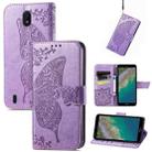 Butterfly Love Flowers Embossed Horizontal Flip Leather Case with Holder & Card Slots & Wallet & Lanyard For Nokia C01 Plus(Light Purple) - 1