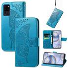 Butterfly Love Flowers Embossed Horizontal Flip Leather Case with Holder & Card Slots & Wallet & Lanyard For Oukitel C21(Blue) - 1