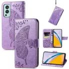 Butterfly Love Flowers Embossed Horizontal Flip Leather Case with Holder & Card Slots & Wallet & Lanyard For OnePlus Nord 2 5G(Light Purple) - 1