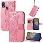 Butterfly Love Flowers Embossed Horizontal Flip Leather Case with Holder & Card Slots & Wallet & Lanyard For ZTE Blade A51(Pink) - 1