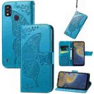 Butterfly Love Flowers Embossed Horizontal Flip Leather Case with Holder & Card Slots & Wallet & Lanyard For ZTE Blade A51(Blue) - 1