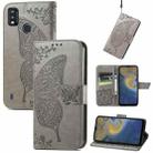 Butterfly Love Flowers Embossed Horizontal Flip Leather Case with Holder & Card Slots & Wallet & Lanyard For ZTE Blade A51(Gray) - 1