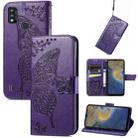 Butterfly Love Flowers Embossed Horizontal Flip Leather Case with Holder & Card Slots & Wallet & Lanyard For ZTE Blade A51(Dark Purple) - 1