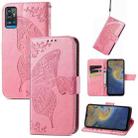 Butterfly Love Flowers Embossed Horizontal Flip Leather Case with Holder & Card Slots & Wallet & Lanyard For ZTE Blade A71(Pink) - 1