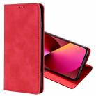 For iPhone 13 Skin Feel Magnetic Horizontal Flip Leather Case with Holder & Card Slots(Red) - 1