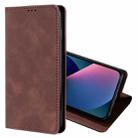 For iPhone 13 mini Skin Feel Magnetic Horizontal Flip Leather Case with Holder & Card Slots (Dark Brown) - 1