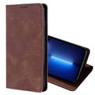 For iPhone 13 Pro Skin Feel Magnetic Horizontal Flip Leather Case with Holder & Card Slots (Dark Brown) - 1